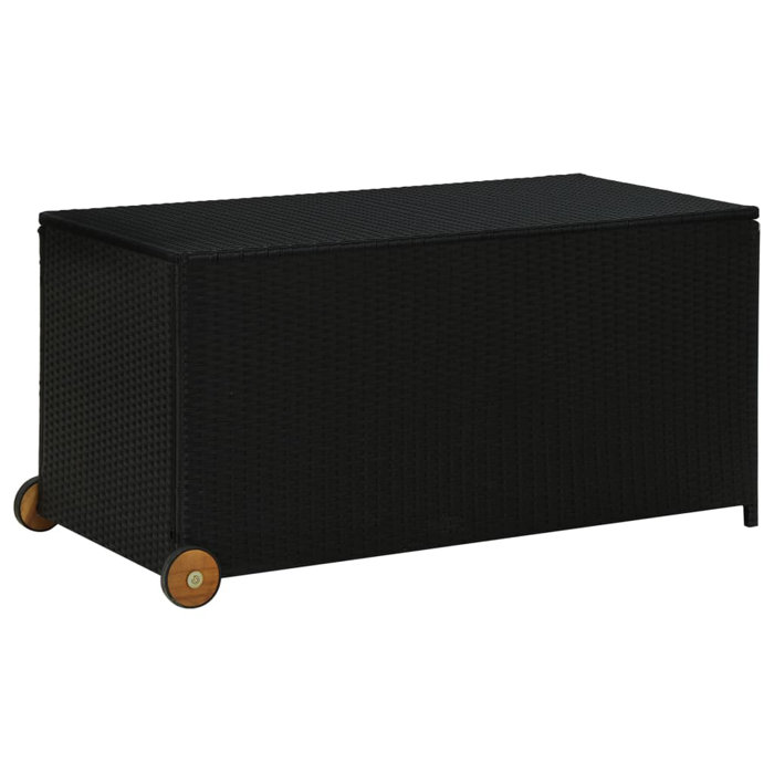 VidaXL Water Resistant Wicker Deck Box with Wheels in Black | Wayfair